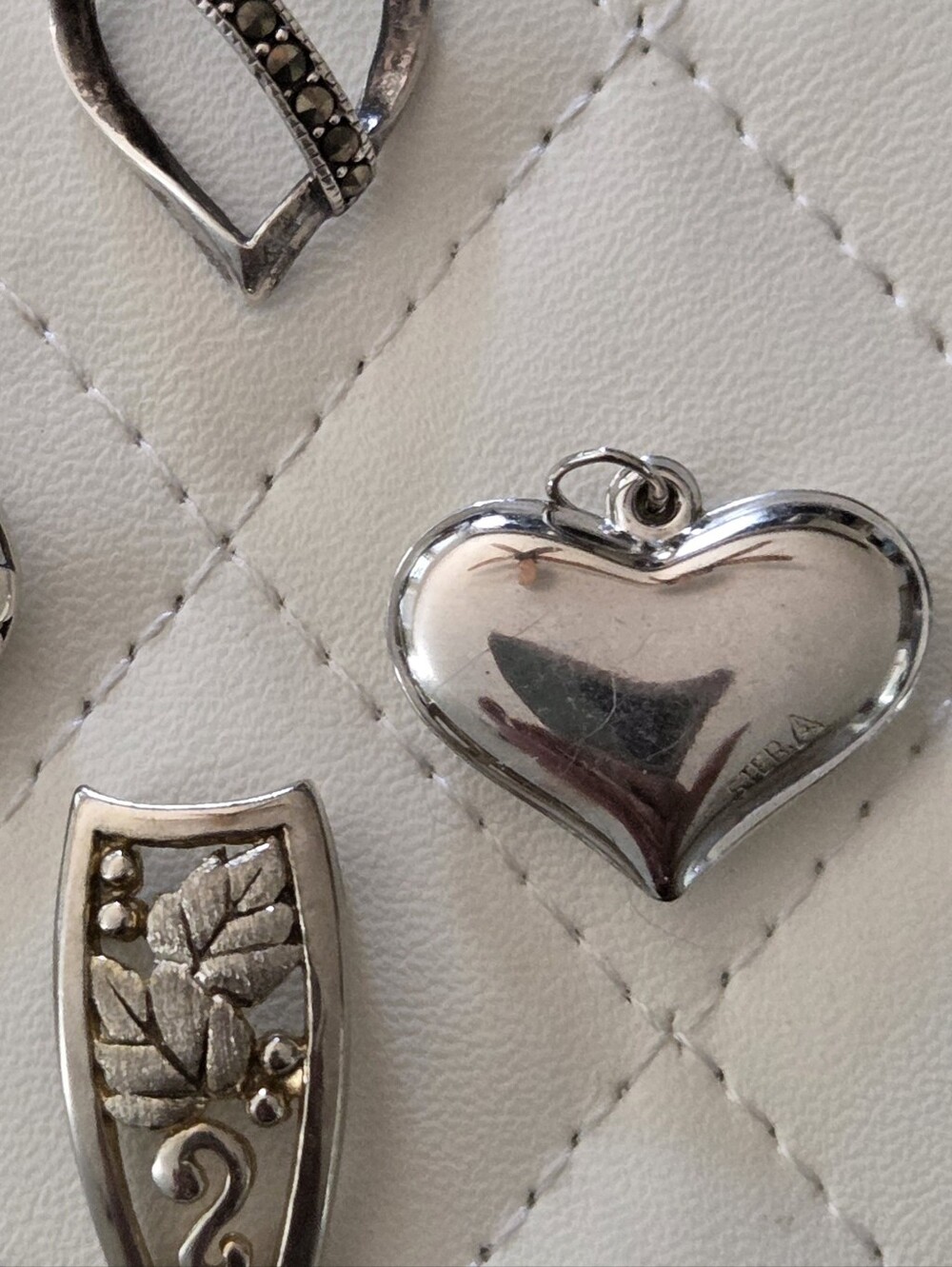Sterling Silver Heart & Leaf Pendants - Lot of 4